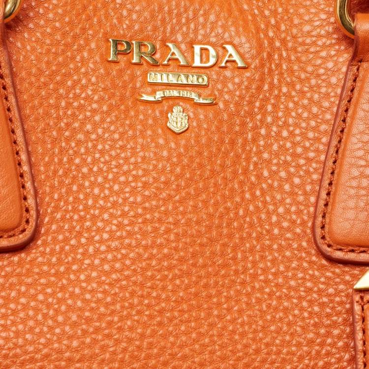 Pre Owned Prada Orange Vitello Daino Leather Large Shopping Tote