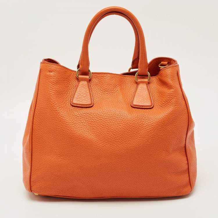 Pre Owned Prada Orange Vitello Daino Leather Large Shopping Tote
