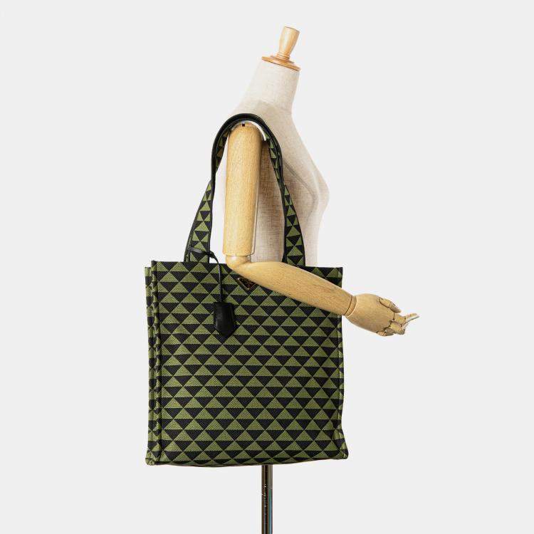 Pre Owned Prada Green Jacquard Triangolo Symbole Shopping Tote