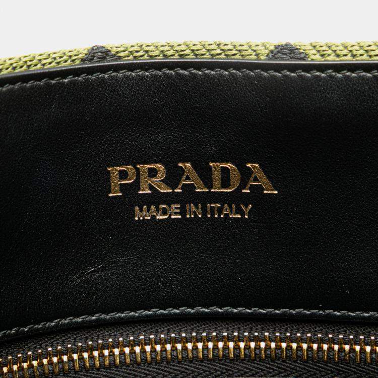 Pre Owned Prada Green Jacquard Triangolo Symbole Shopping Tote