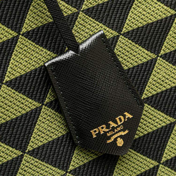 Pre Owned Prada Green Jacquard Triangolo Symbole Shopping Tote