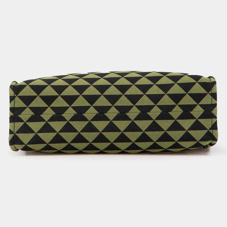 Pre Owned Prada Green Jacquard Triangolo Symbole Shopping Tote