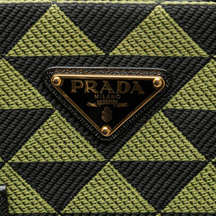 Pre Owned Prada Green Jacquard Triangolo Symbole Shopping Tote