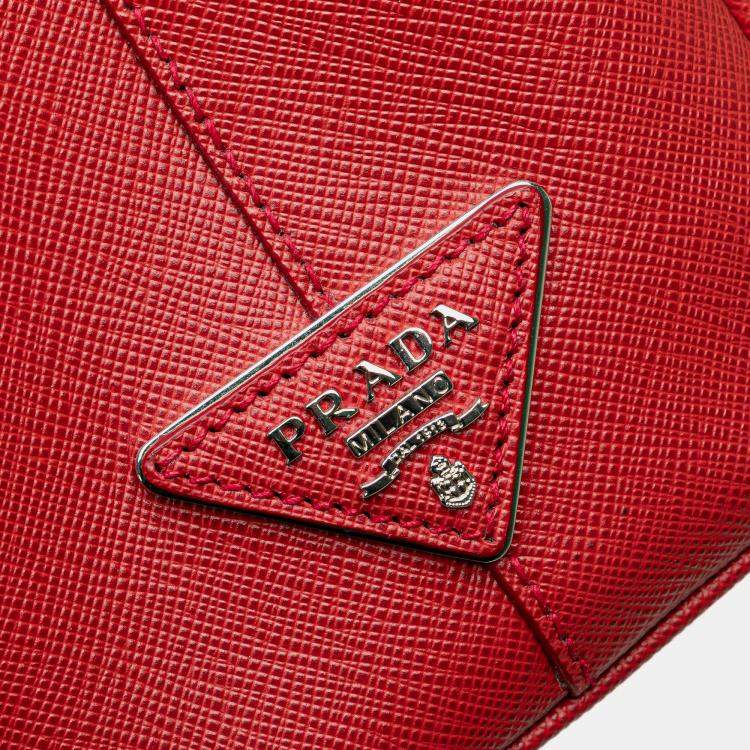 Pre Owned Prada Red Small Bicolor Saffiano Galleria Double Zip Satchel