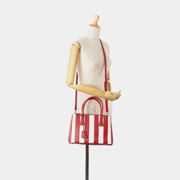 Pre Owned Prada Red Small Bicolor Saffiano Galleria Double Zip Satchel