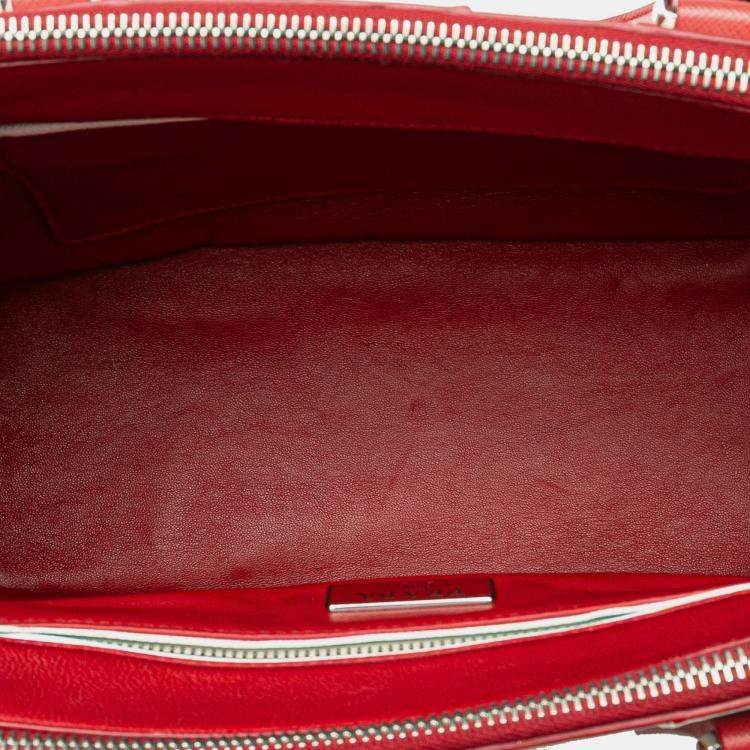 Pre Owned Prada Red Small Bicolor Saffiano Galleria Double Zip Satchel