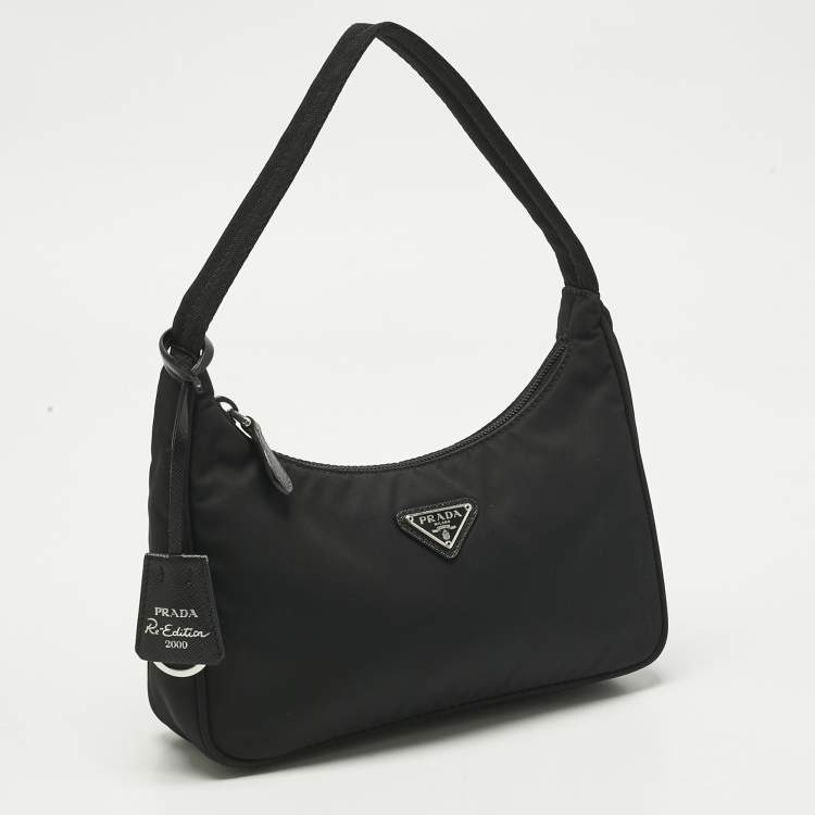 Pre Owned Prada Black Nylon Mini Re-Edition 2000 Baguette Bag