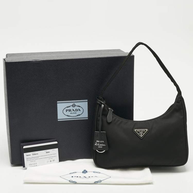Pre Owned Prada Black Nylon Mini Re-Edition 2000 Baguette Bag