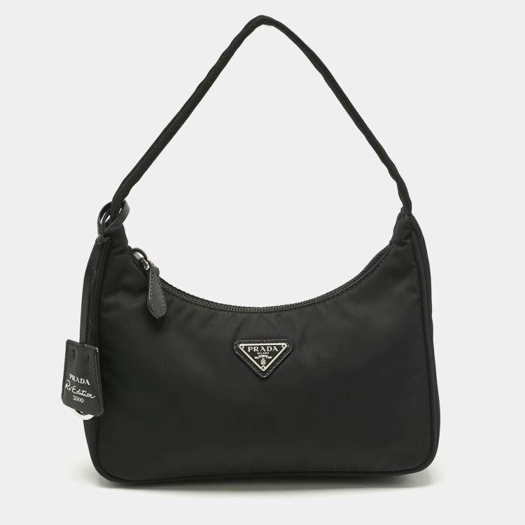 Pre Owned Prada Black Nylon Mini Re-Edition 2000 Baguette Bag