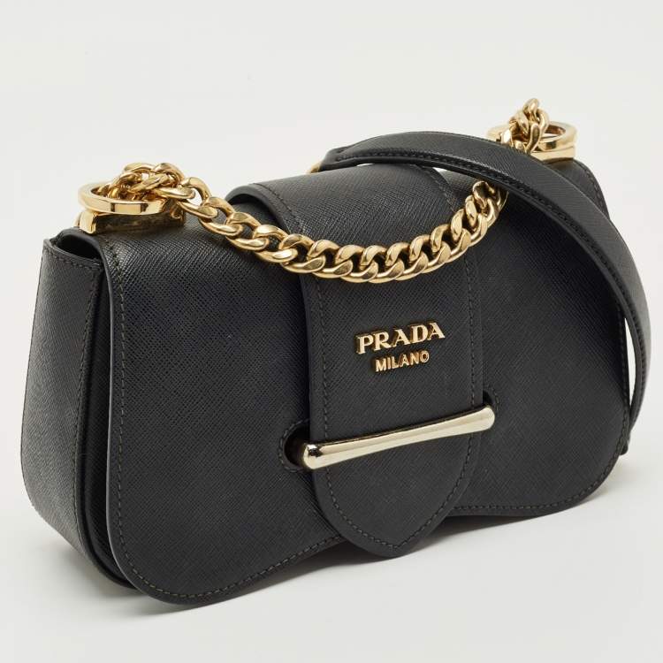 Pre Owned Prada Black Saffiano Lux Leather Sidonie Shoulder Bag