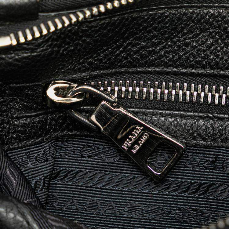 Pre Owned Prada Black Vitello Phenix Double Zip Crossbody