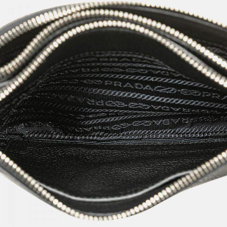 Pre Owned Prada Black Vitello Phenix Double Zip Crossbody