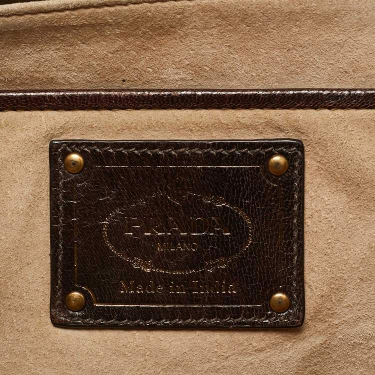 Pre Owned Prada Beige/Brown Woven Madras Leather Large Tote