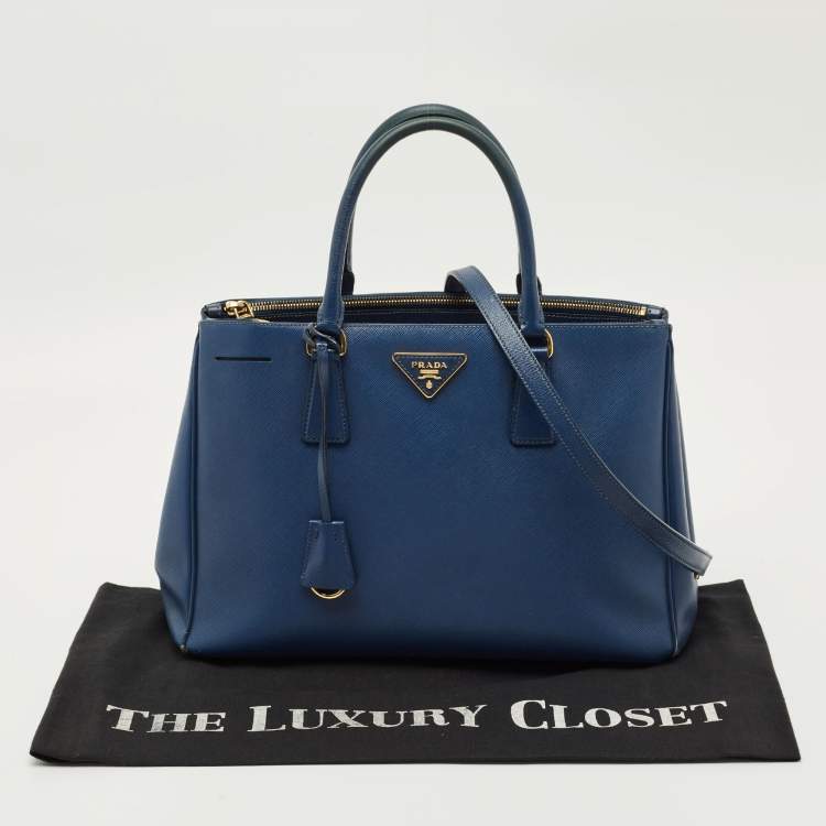 Pre Owned Prada Blue Saffino Leather Medium Double Zip Tote