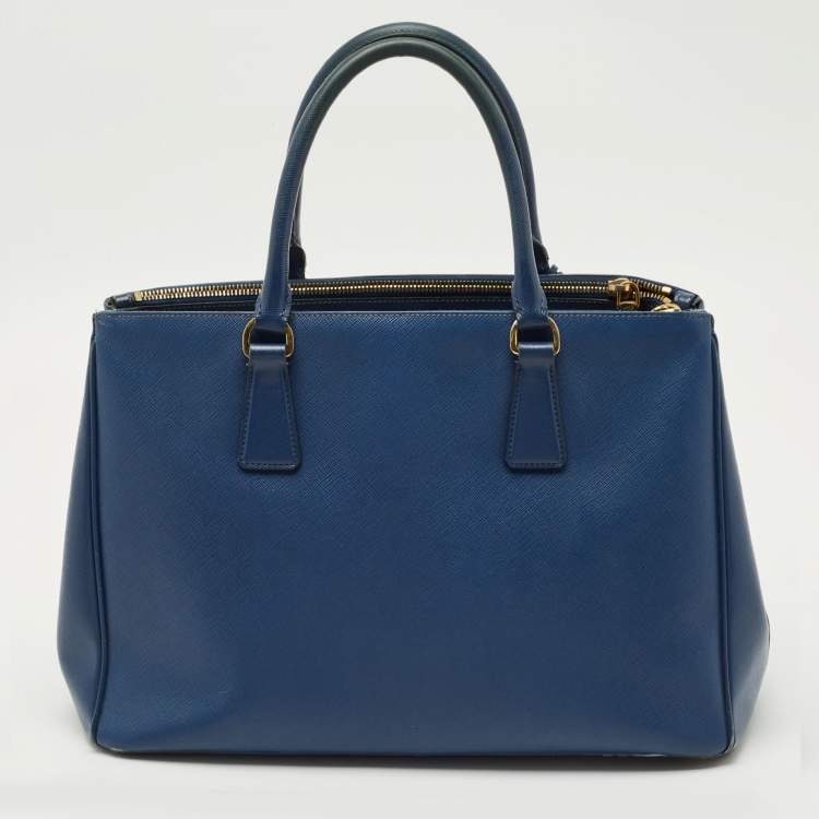 Pre Owned Prada Blue Saffino Leather Medium Double Zip Tote