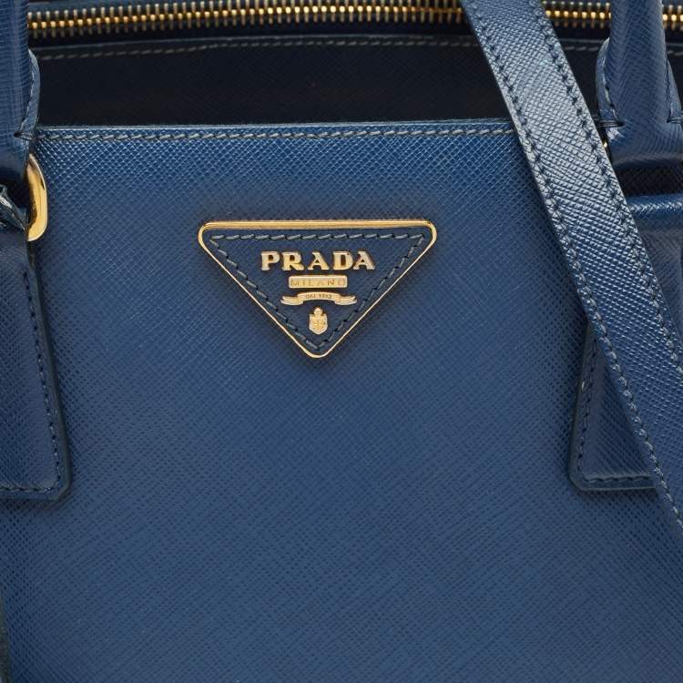 Pre Owned Prada Blue Saffino Leather Medium Double Zip Tote
