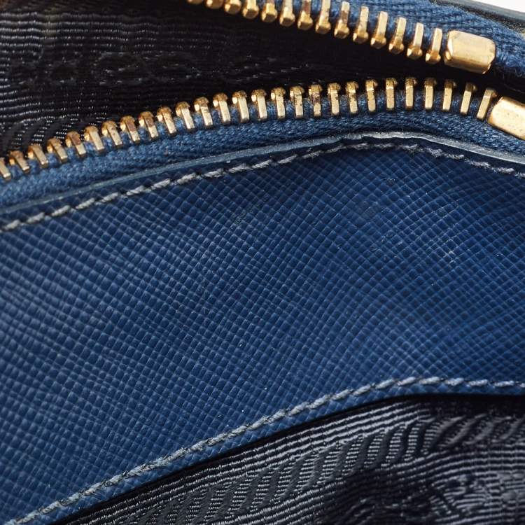 Pre Owned Prada Blue Saffino Leather Medium Double Zip Tote