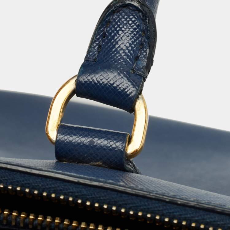 Pre Owned Prada Blue Saffino Leather Medium Double Zip Tote