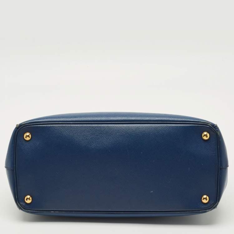 Pre Owned Prada Blue Saffino Leather Medium Double Zip Tote