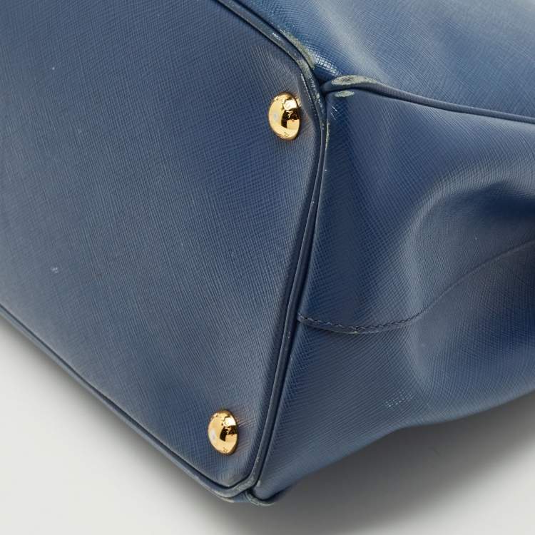 Pre Owned Prada Blue Saffino Leather Medium Double Zip Tote