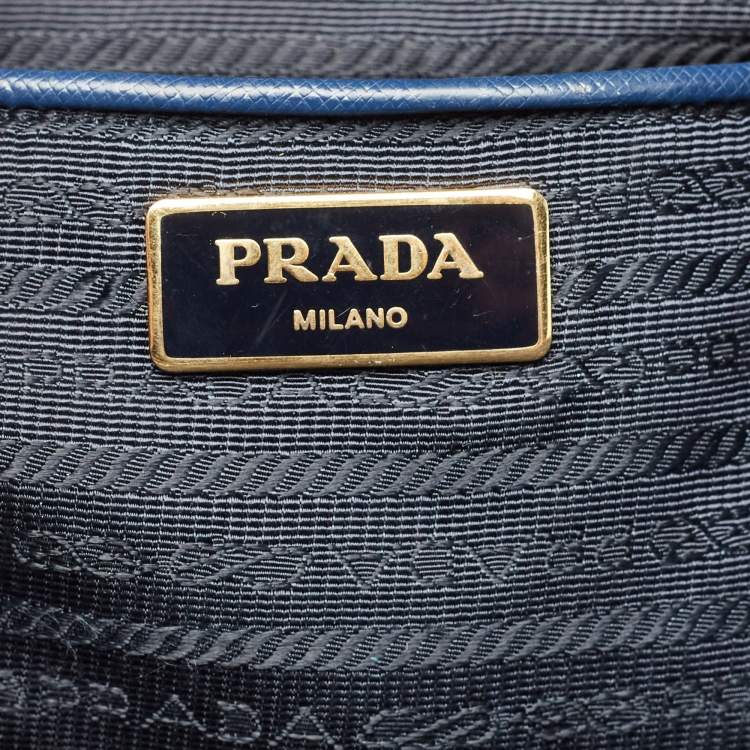Pre Owned Prada Blue Saffino Leather Medium Double Zip Tote