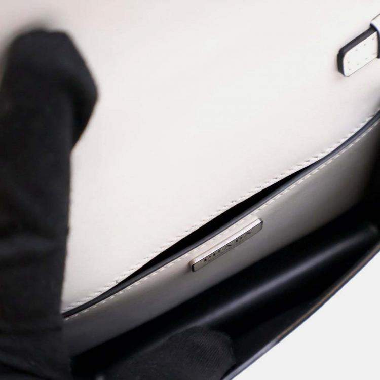 Pre Owned Prada Triangle Mini White Calfskin Shoulder Bag