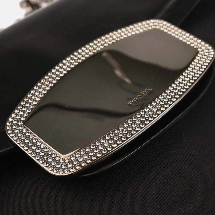 Pre Owned Prada Black Nylon Leather Rhinestone Handbag