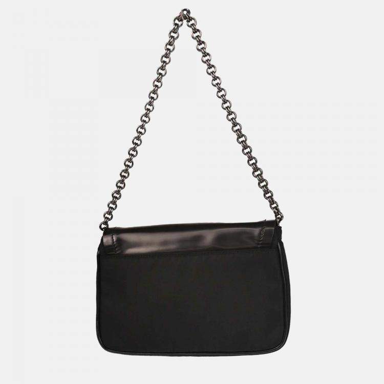 Pre Owned Prada Black Nylon Leather Rhinestone Handbag