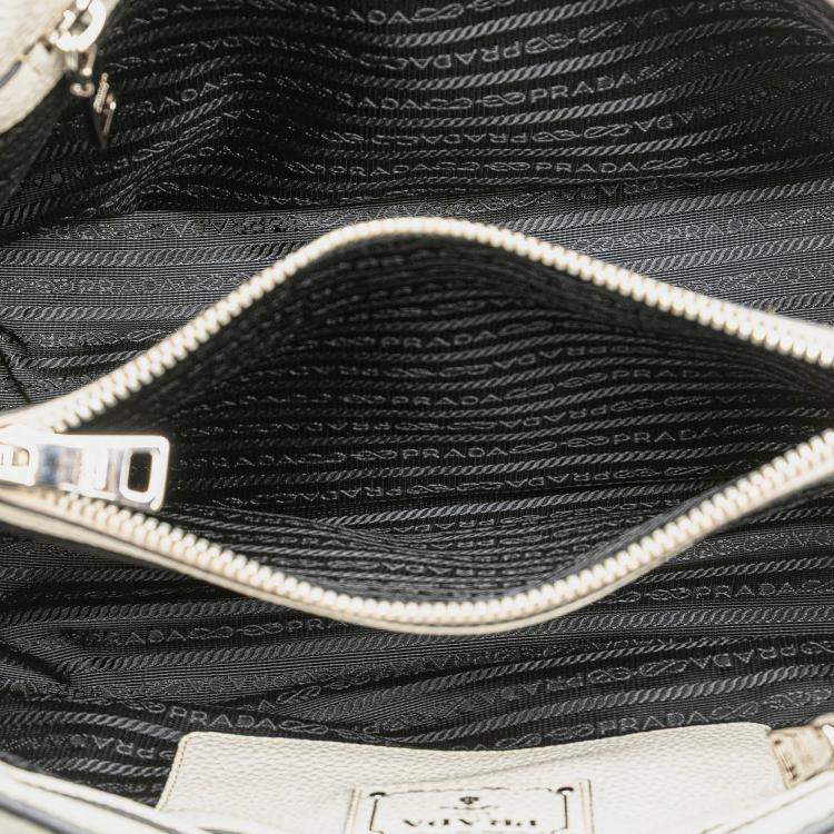 Pre Owned Prada White Vitello Daino Open Convertible Tote