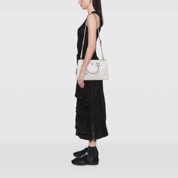 Pre Owned Prada White Vitello Daino Open Convertible Tote