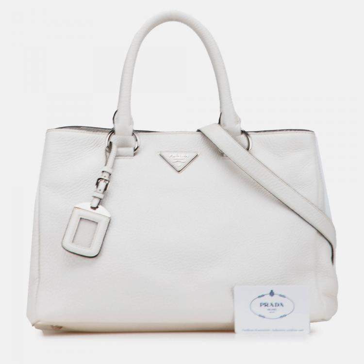 Pre Owned Prada White Vitello Daino Open Convertible Tote