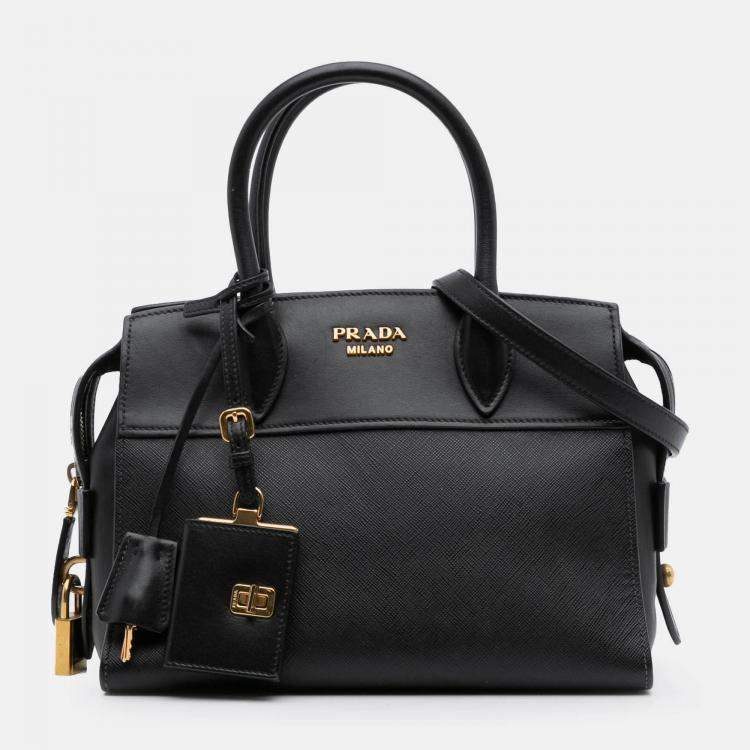 Pre Owned Prada Black Small Saffiano and City Calf Esplanade Satchel