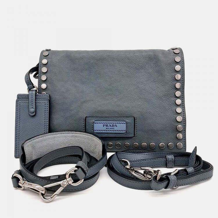 Pre Owned Prada Etiquette Glace Blue Calf Flap Bag