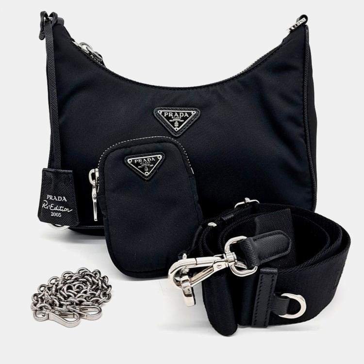 Pre Owned Prada Re-Nylon Tessuto Chain Strap Hobo Bag