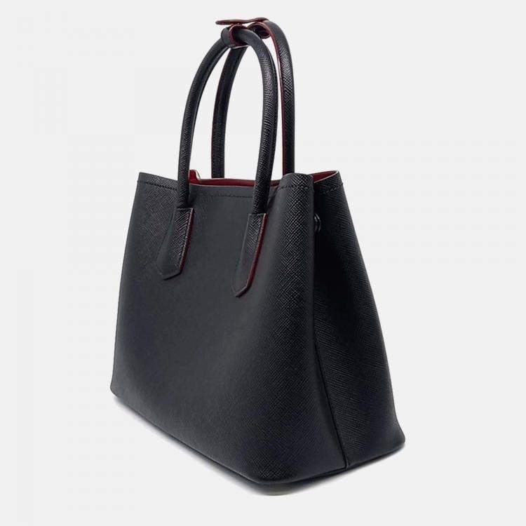 Pre Owned Prada Saffiano Double Tote and Shoulder Bag