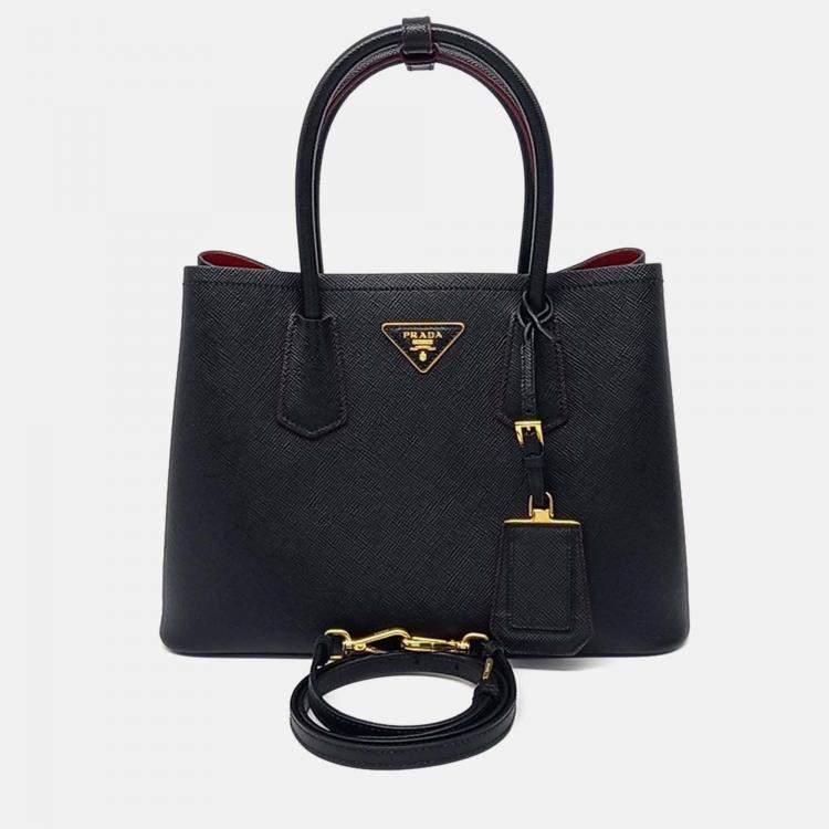 Pre Owned Prada Saffiano Double Tote and Shoulder Bag