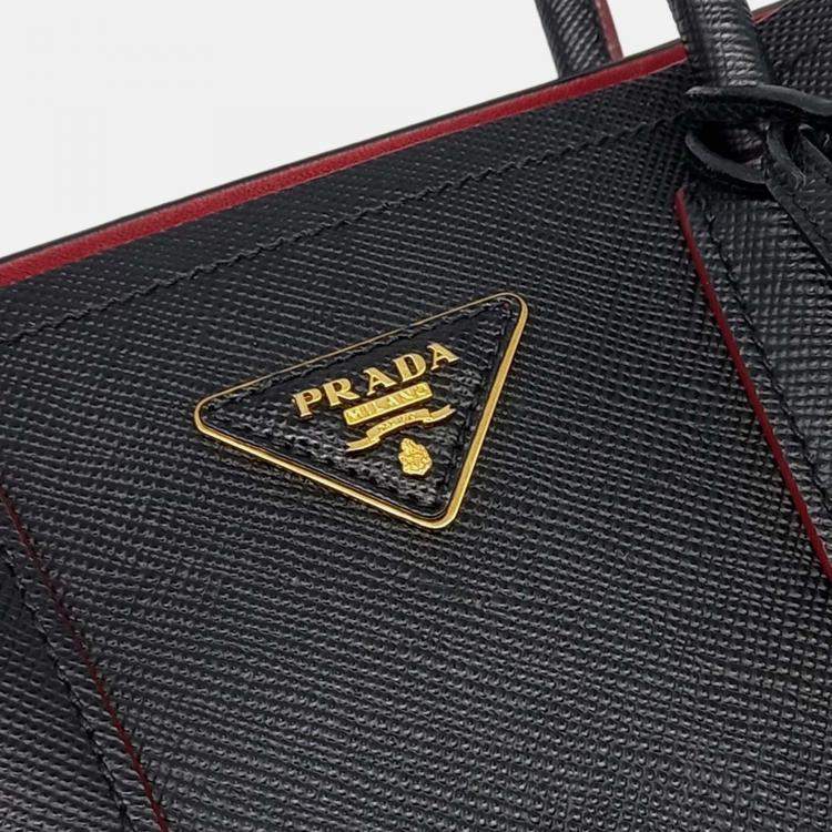 Pre Owned Prada Saffiano Double Tote and Shoulder Bag