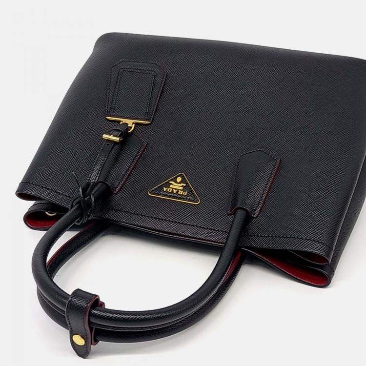 Pre Owned Prada Saffiano Double Tote and Shoulder Bag