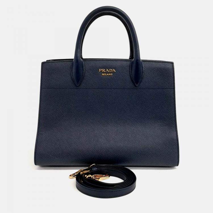 Pre Owned Prada Navy Blue Saffiano Leather Saffiano tote and shoulder bag