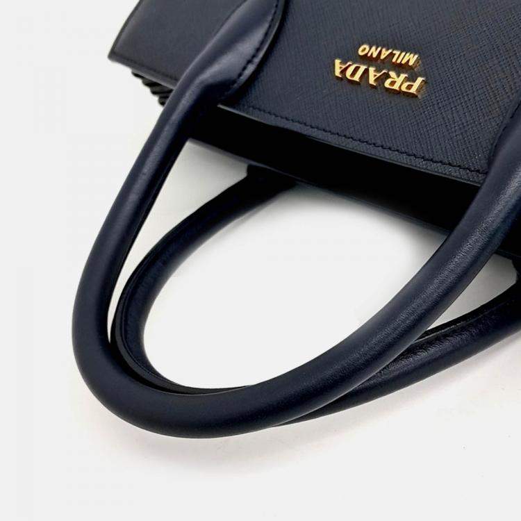 Pre Owned Prada Navy Blue Saffiano Leather Saffiano tote and shoulder bag