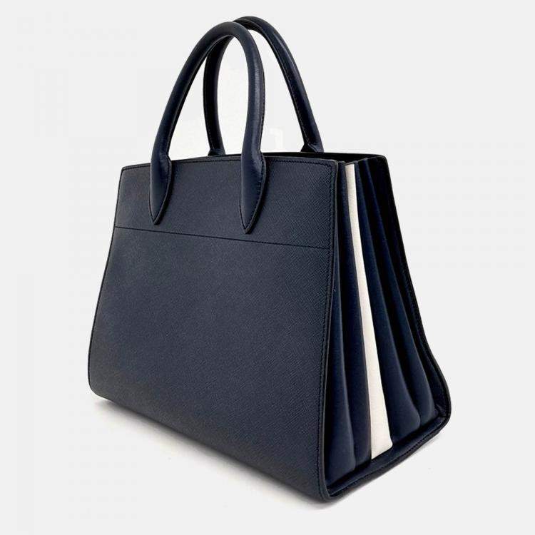 Pre Owned Prada Navy Blue Saffiano Leather Saffiano tote and shoulder bag
