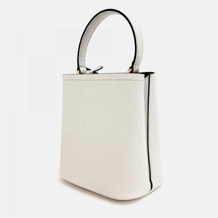 Pre Owned Prada White Saffiano Leather Pannier Tote and Shoulder Bag