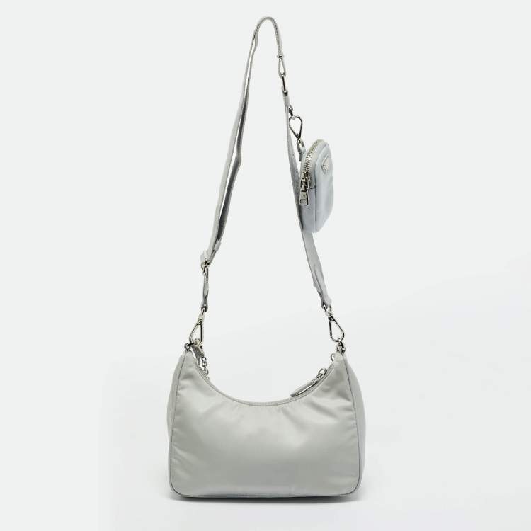 Pre Owned Prada Grey Re Nylon and Saffiano Leather Re-Edition 2005 Shoulder Bag
