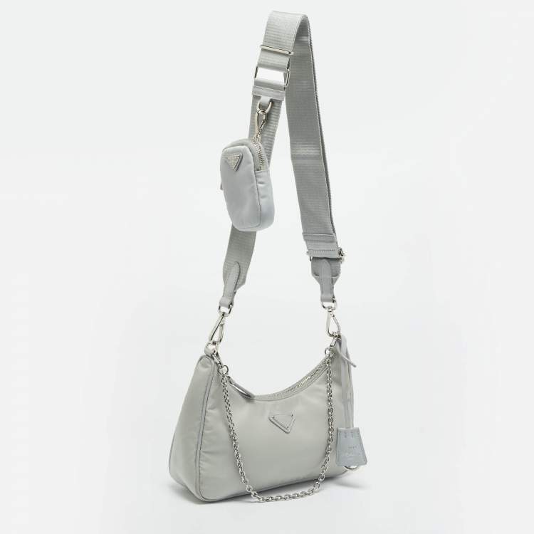 Pre Owned Prada Grey Re Nylon and Saffiano Leather Re-Edition 2005 Shoulder Bag