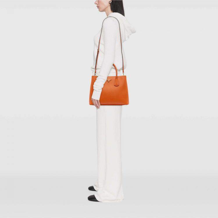 Pre Owned Prada Orange Medium Saffiano Cuir Double Satchel