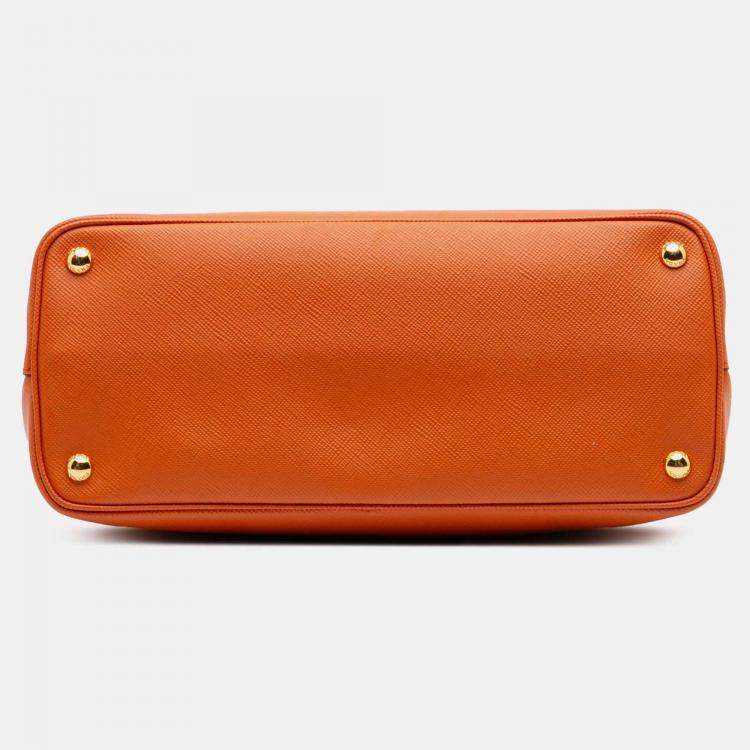 Pre Owned Prada Orange Medium Saffiano Cuir Double Satchel