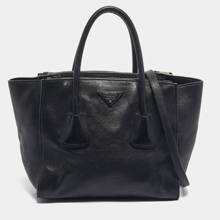 Pre Owned Prada Black Leather Twin Pocket Double Handle Tote 