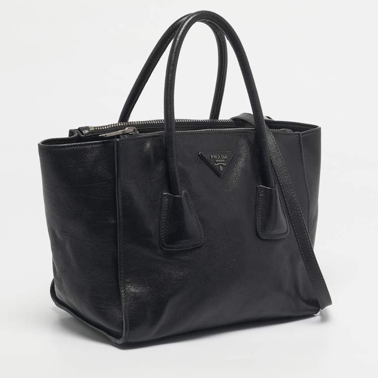 Pre Owned Prada Black Leather Twin Pocket Double Handle Tote 