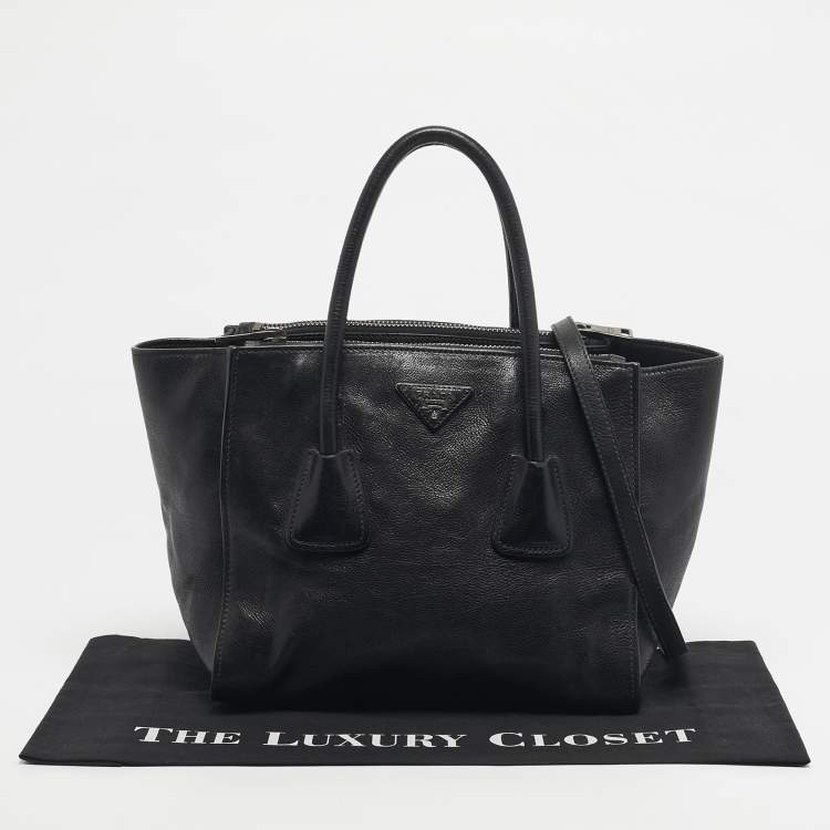Pre Owned Prada Black Leather Twin Pocket Double Handle Tote 