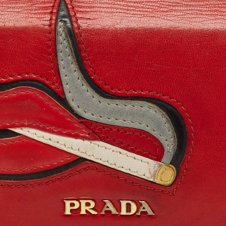 Pre Owned Prada Red Leather Cigarettes and Lips Continental Wallet